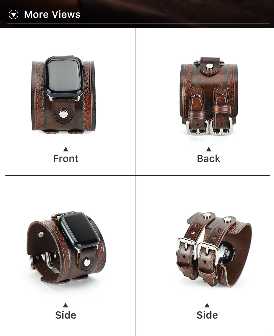 Coffee Leather Apple Watch Bands, Italian Double-Buckle Leather Watch Bands