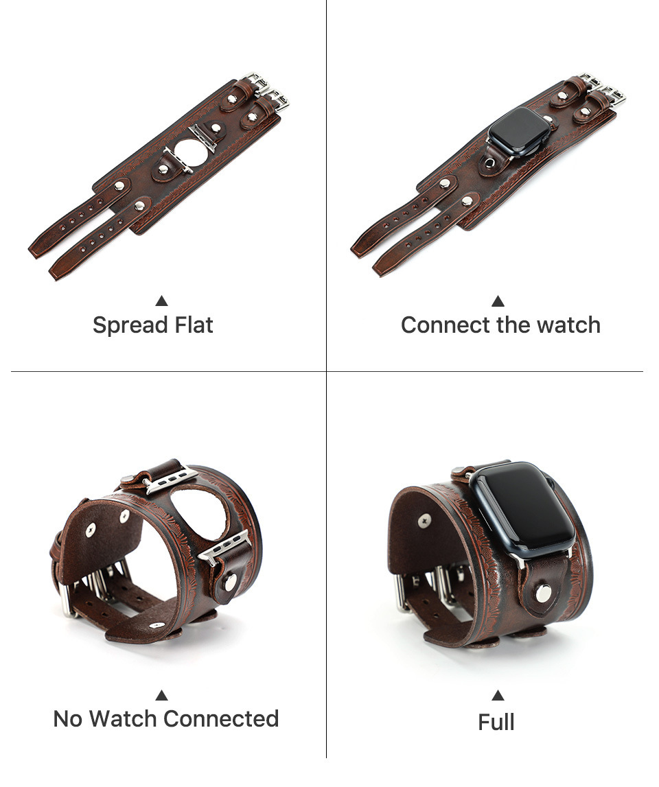 Coffee Leather Apple Watch Bands, Italian Double-Buckle Leather Watch Bands
