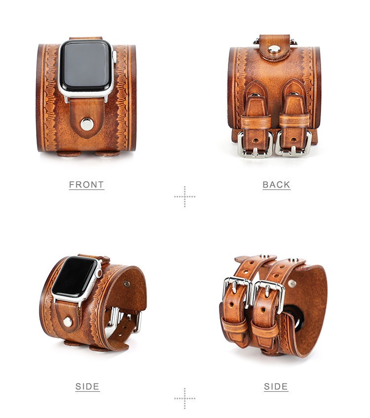 Brown Leather Apple Watch Bands, Italian Double-Buckle Leather Watch Bands