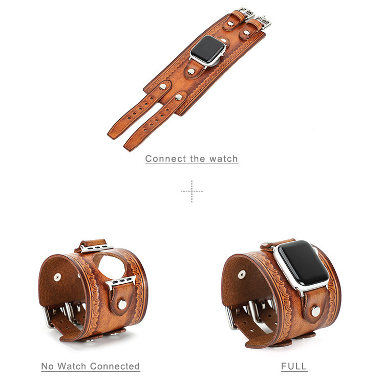 Brown Leather Apple Watch Bands, Italian Double-Buckle Leather Watch Bands