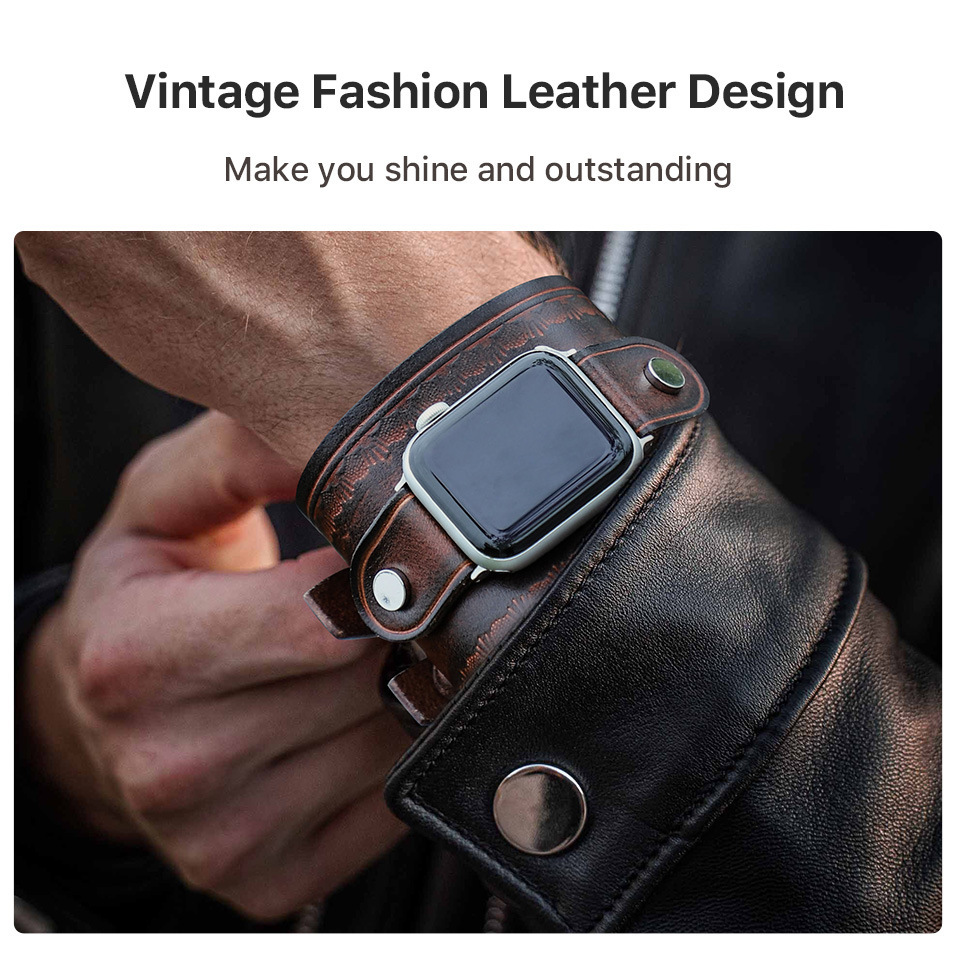 Coffee Leather Apple Watch Bands, Italian Double-Buckle Leather Watch Bands