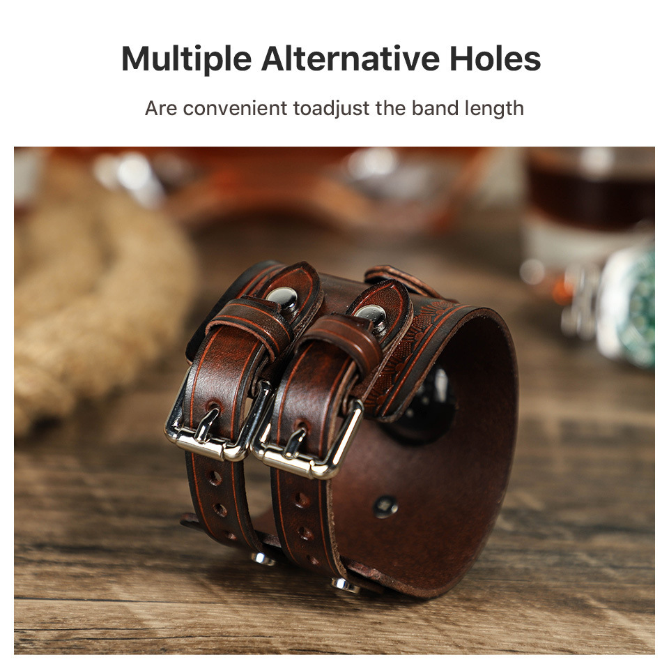 Coffee Leather Apple Watch Bands, Italian Double-Buckle Leather Watch Bands