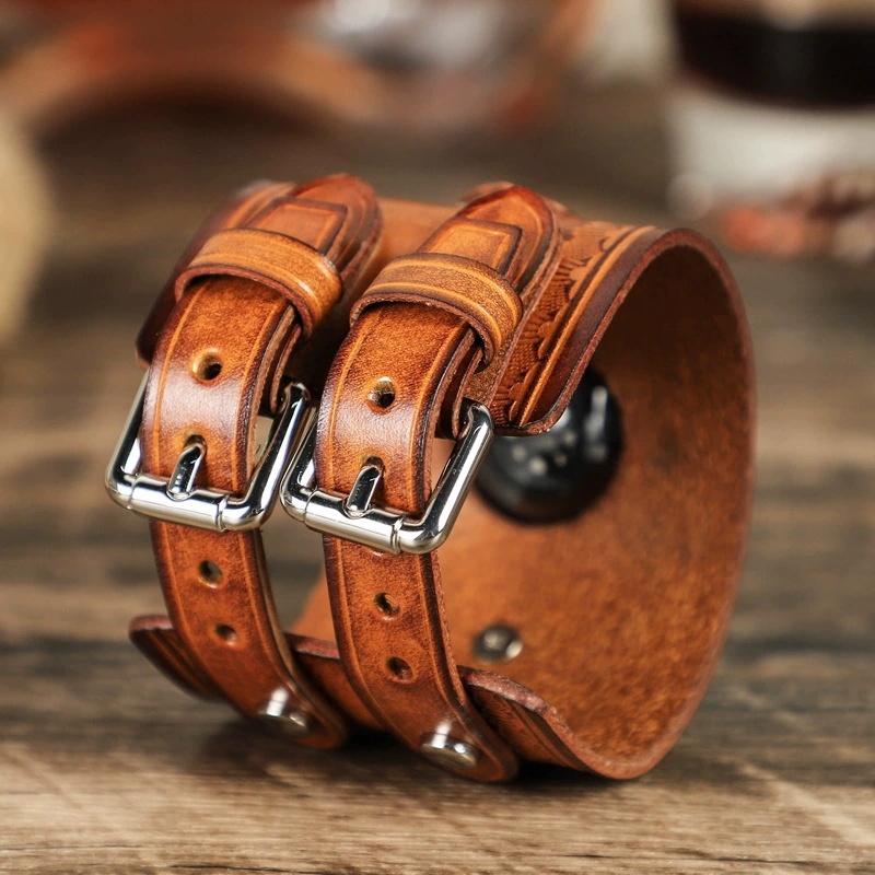 Brown Leather Apple Watch Bands, Italian Double-Buckle Leather Watch Bands