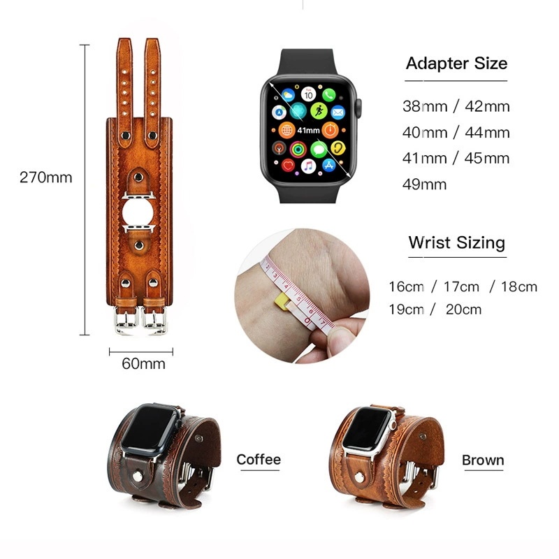 Brown Leather Apple Watch Bands, Italian Double-Buckle Leather Watch Bands