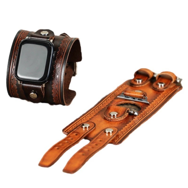 Brown Leather Apple Watch Bands, Italian Double-Buckle Leather Watch Bands
