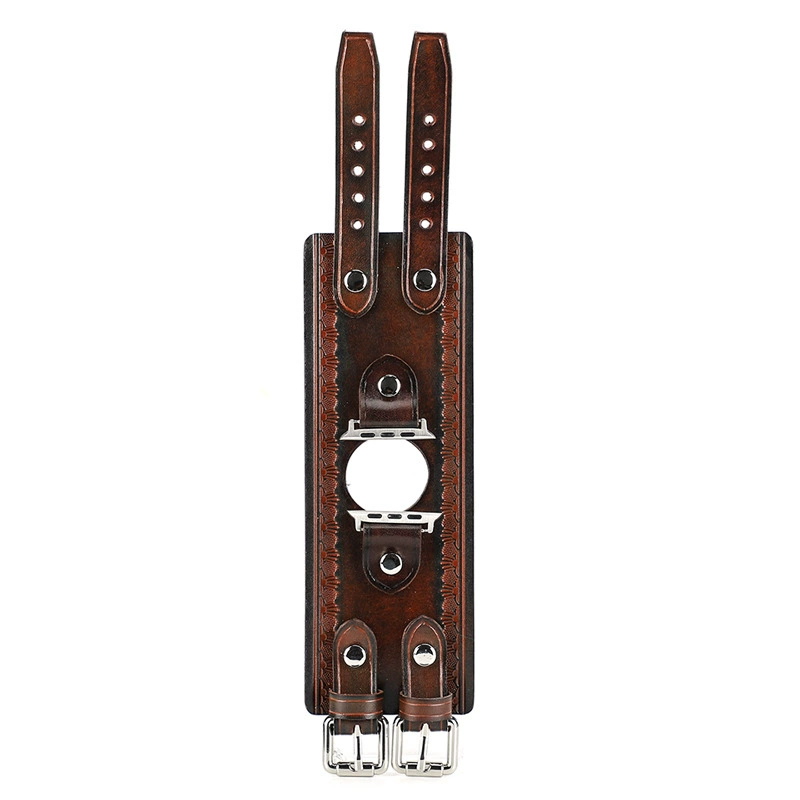 Coffee Leather Apple Watch Bands, Italian Double-Buckle Leather Watch Bands