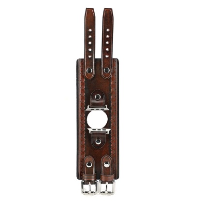 Coffee Leather Apple Watch Bands, Italian Double-Buckle Leather Watch Bands