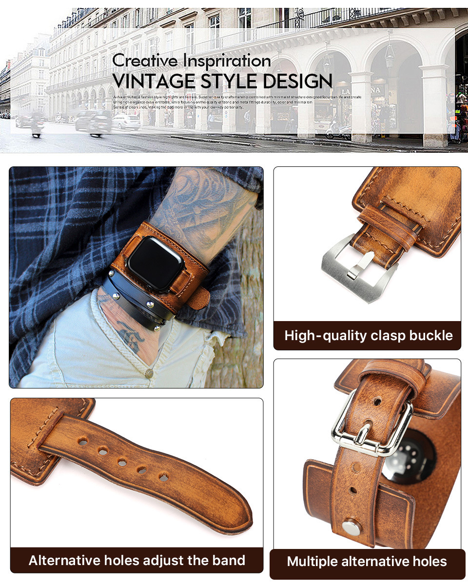 Leather Apple Watch Bands for Women and Men, Apple Watch Ultra Leather Band