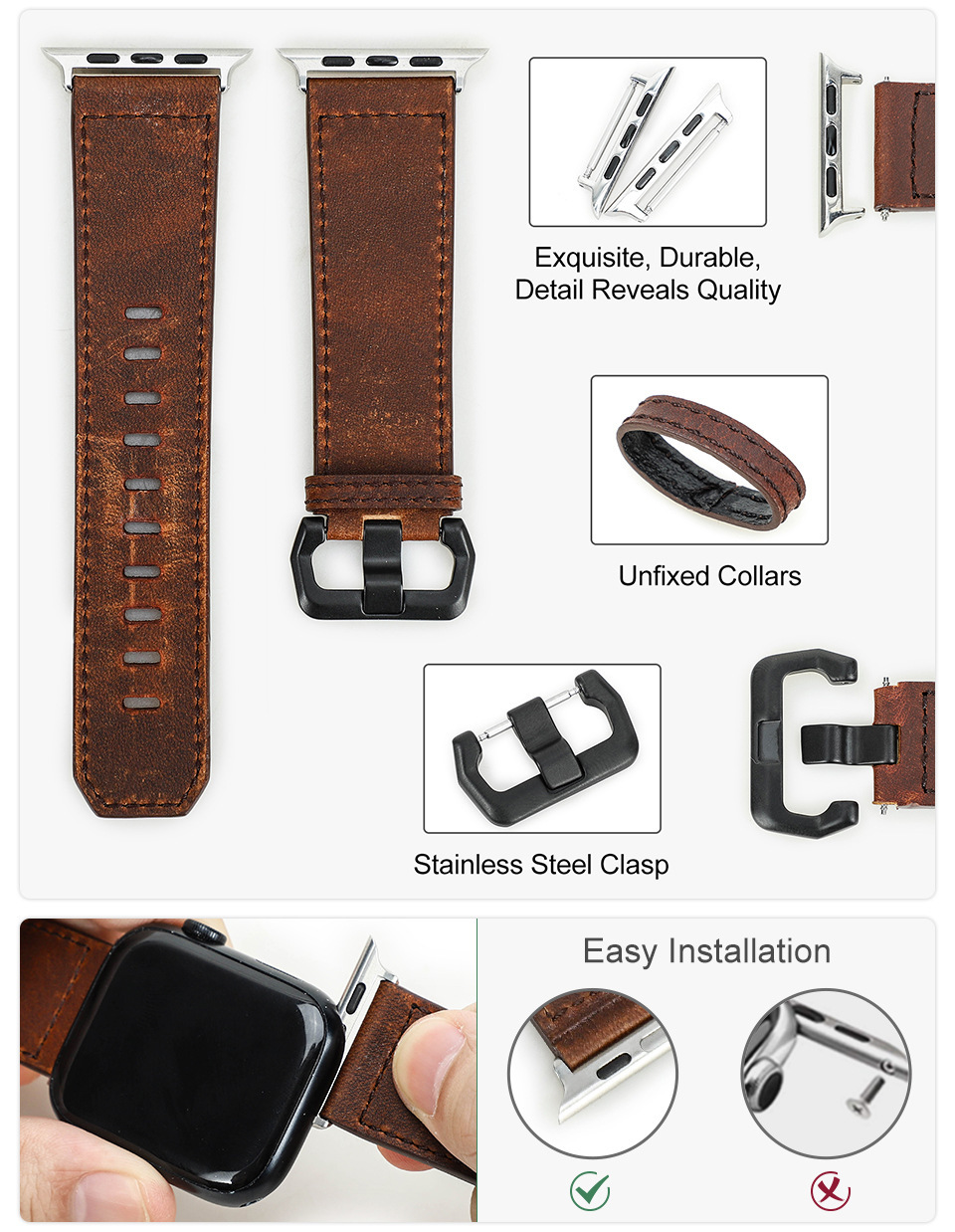 Crazy Horse Leather Apple Watch Bands, Leather Apple Watch Bands for Women