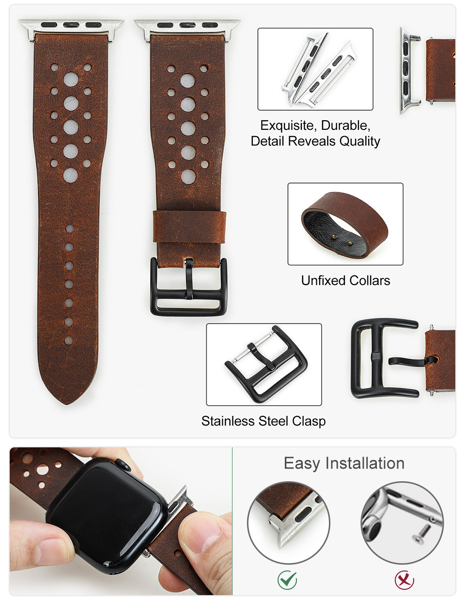 Leather Wrist Watch Bands, Mens Leather Apple Watch Band, Apple Watch Brown Leather Band