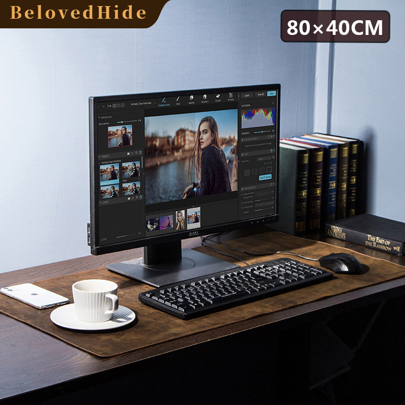 Rustic Brown Leather Desk Mat – 80x40cm (31.5"x15.7") Vintage Workstation