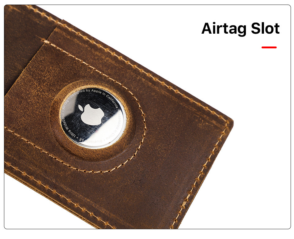 Travel Leather Luggage Tag with AirTag Slot - Vintage Suitcase Tracker