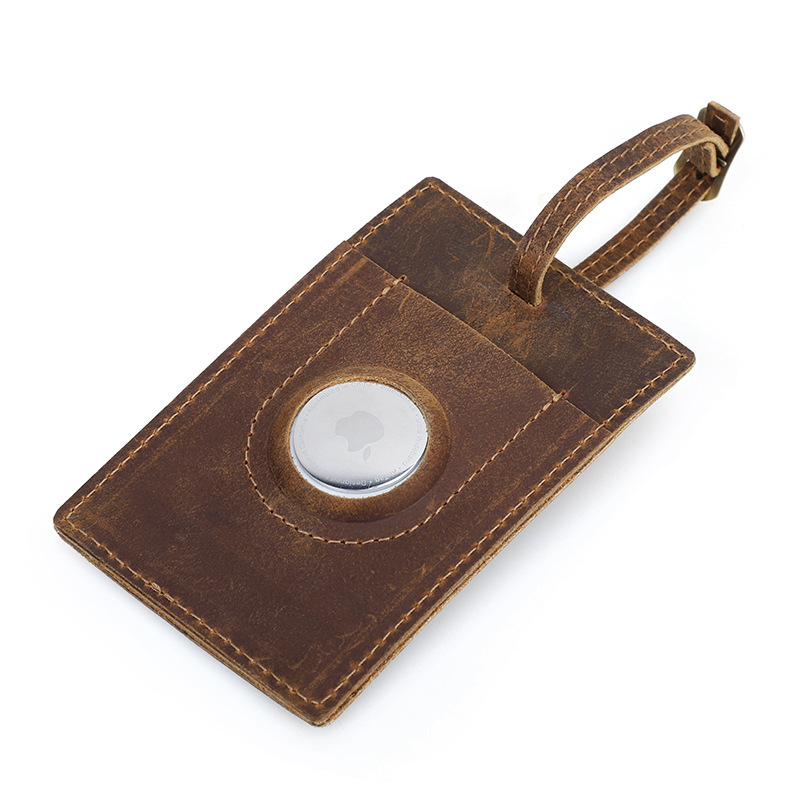 Travel Leather Luggage Tag with AirTag Slot - Vintage Suitcase Tracker