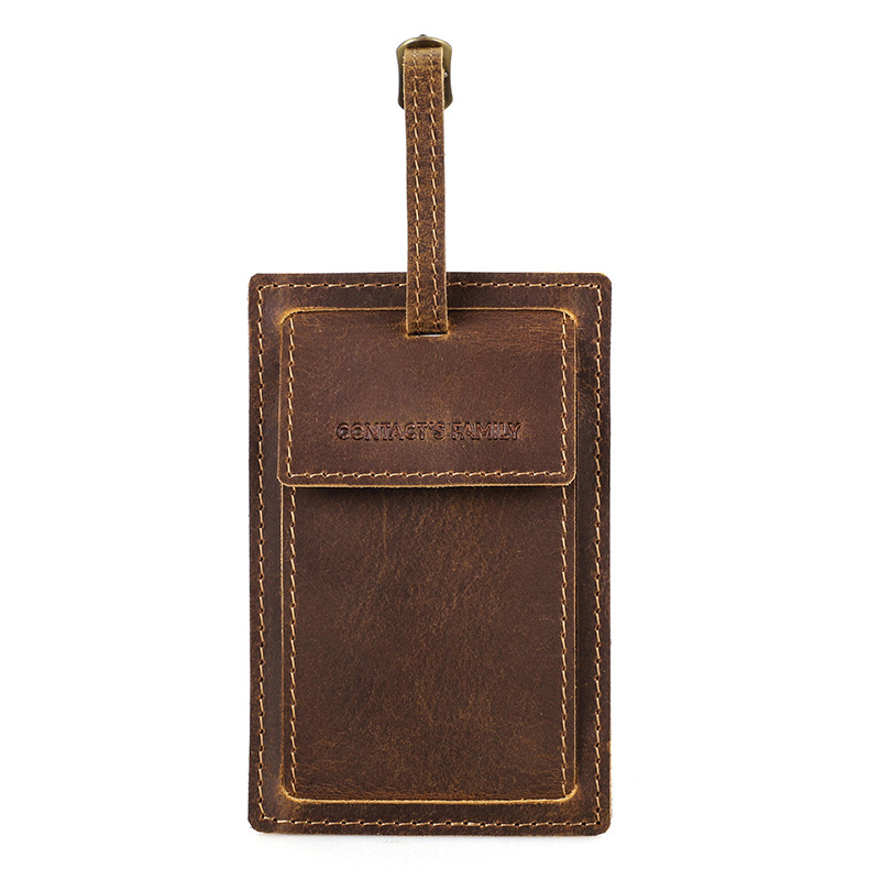 Travel Leather Luggage Tag with AirTag Slot - Vintage Suitcase Tracker