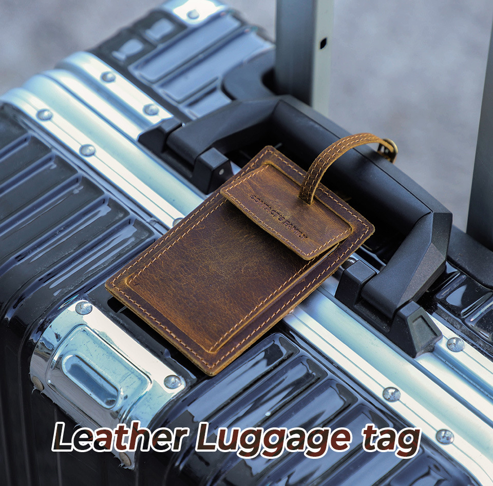 Travel Leather Luggage Tag with AirTag Slot - Vintage Suitcase Tracker