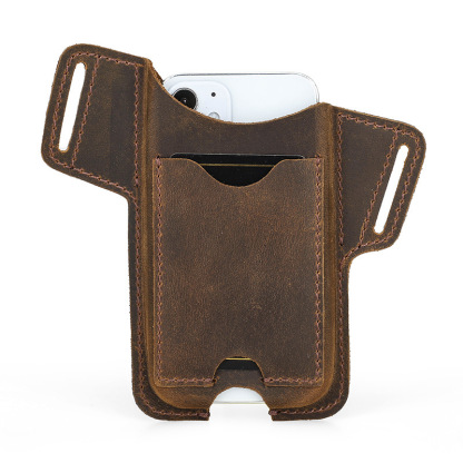 Compact Leather Phone Holster for iPhone SE 3 & Small Phones - 5.4" Waist Pack