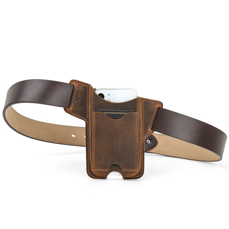 Compact Leather Phone Holster for iPhone SE 3 & Small Phones - 5.4" Waist Pack