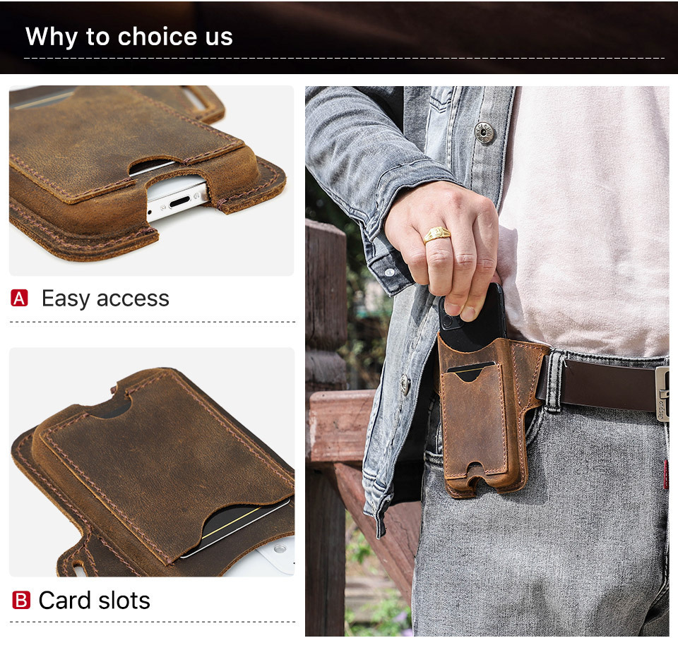 Compact Leather Phone Holster for iPhone SE 3 & Small Phones - 5.4" Waist Pack