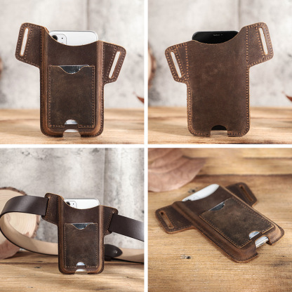 Leather Phone Holster with Card Slot - 6.1" Belt Loop for iPhone 14/15/16