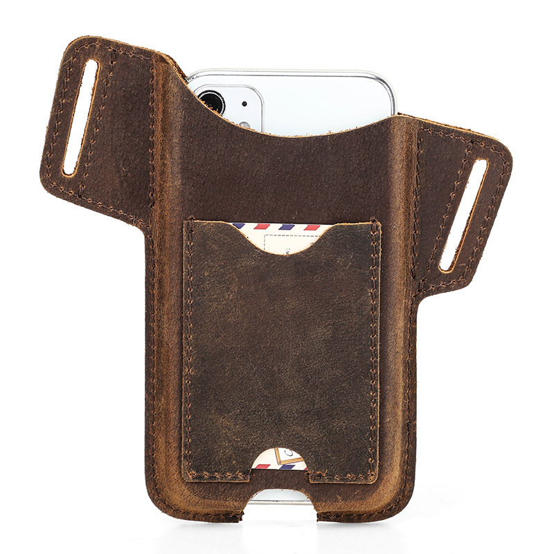 Leather Phone Holster with Card Slot - 6.1" Belt Loop for iPhone 14/15/16