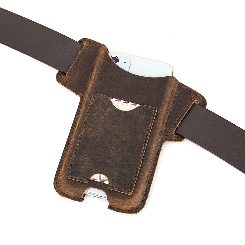 Leather Phone Holster with Card Slot - 6.1" Belt Loop for iPhone 14/15/16