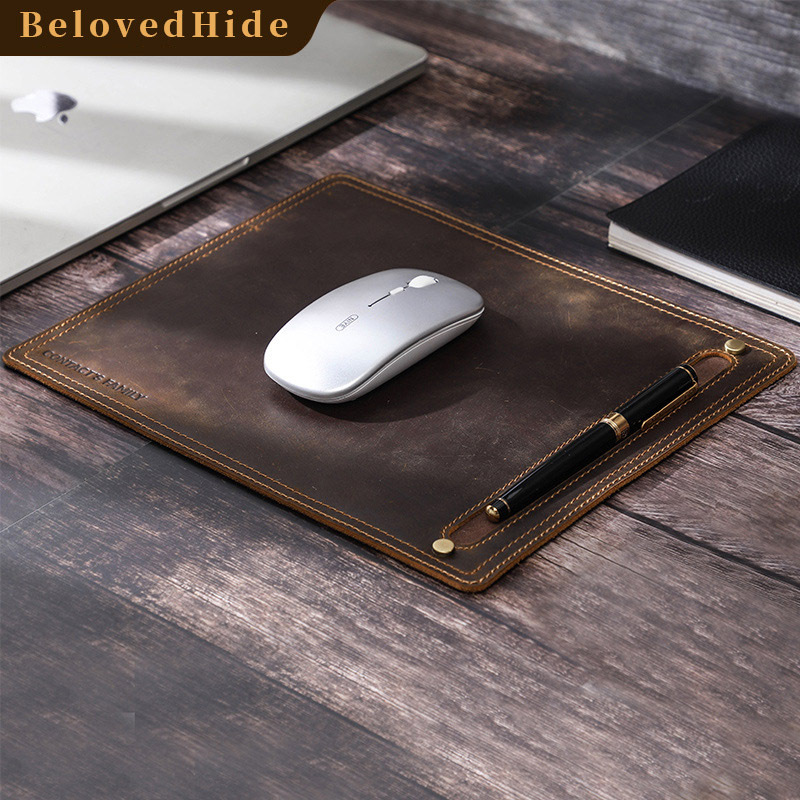 Compact Rustic Leather Mouse Pad – 28x23cm (11"x9") with Pen Slot