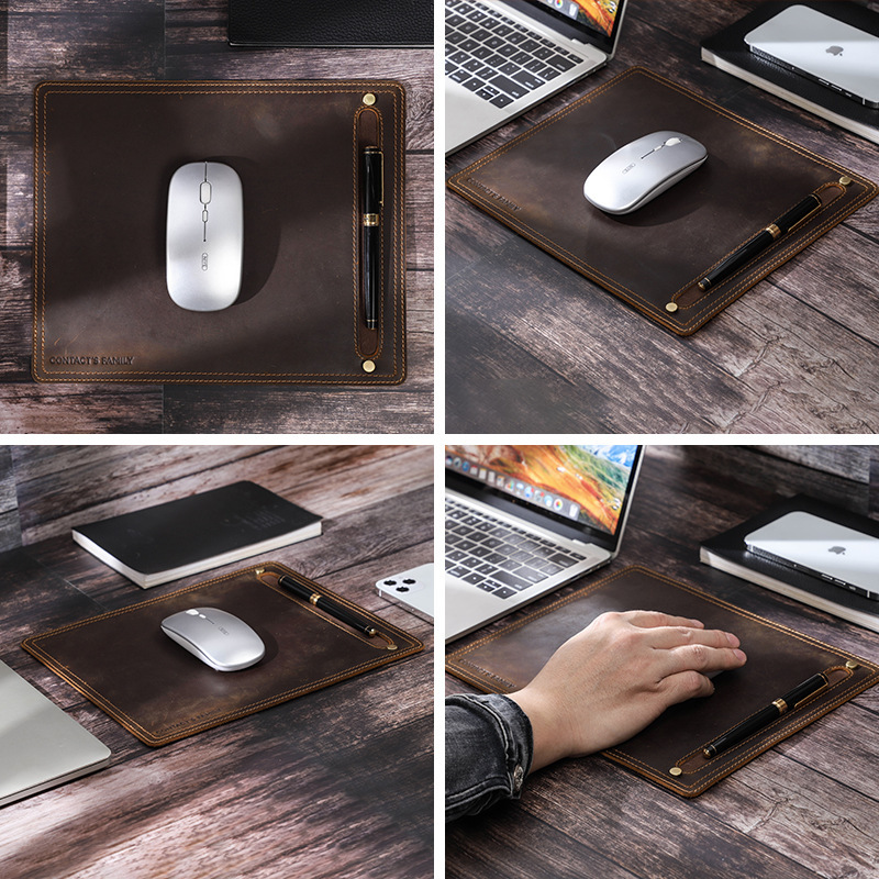 Compact Rustic Leather Mouse Pad – 28x23cm (11"x9") with Pen Slot