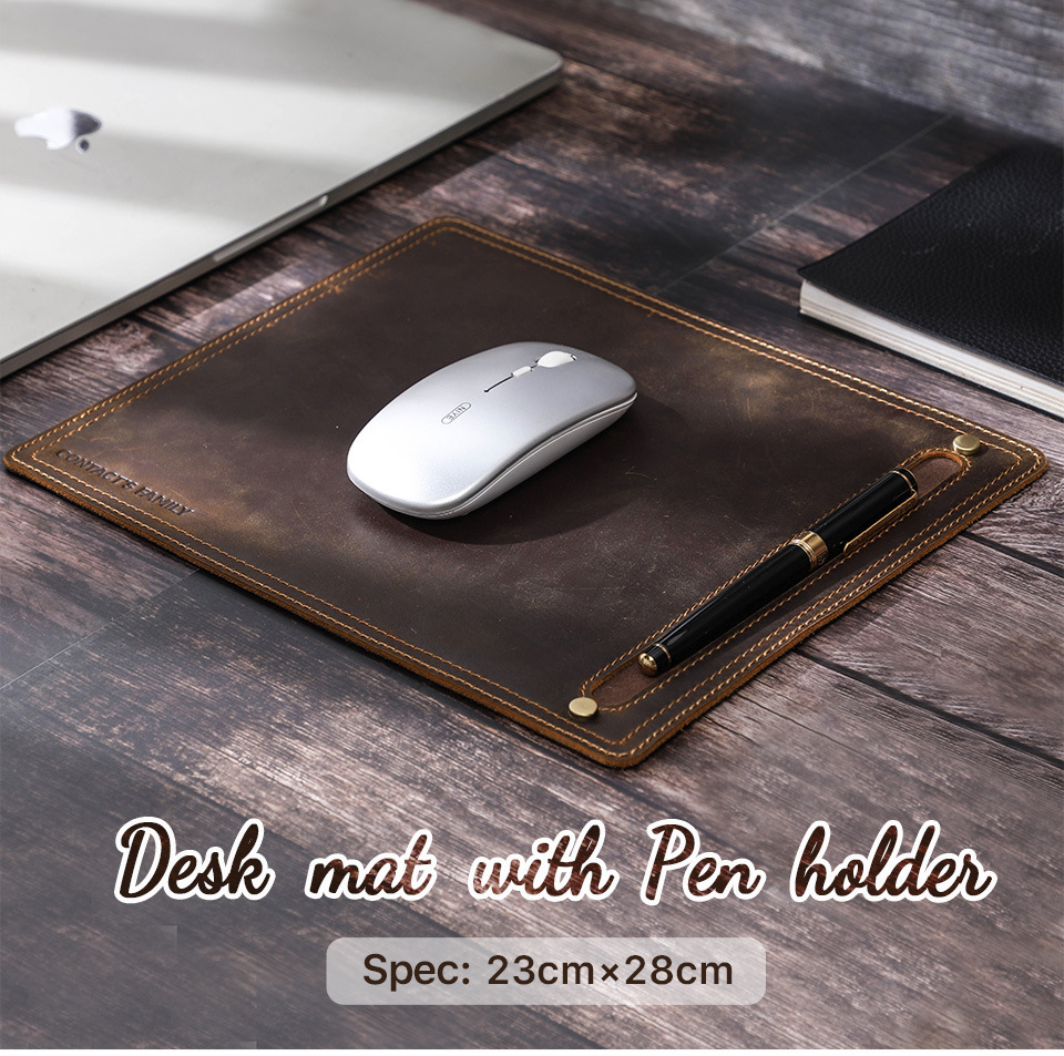 Compact Rustic Leather Mouse Pad – 28x23cm (11"x9") with Pen Slot