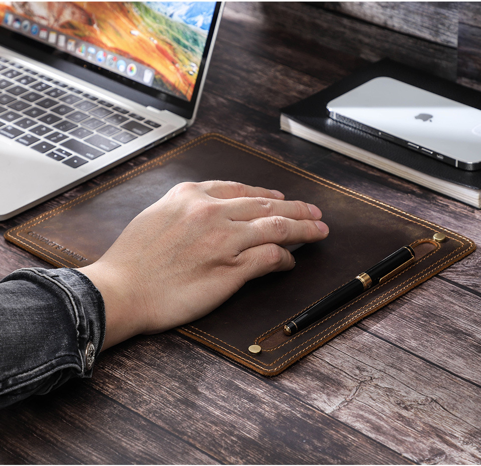 Compact Rustic Leather Mouse Pad – 28x23cm (11"x9") with Pen Slot
