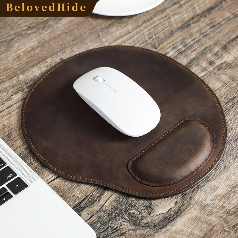 Rust Vintage Leather Mouse Pad – 24x23cm (9.4"x9") with Ergonomic Rest