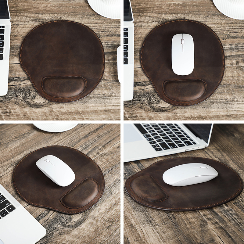 Rust Vintage Leather Mouse Pad – 24x23cm (9.4"x9") with Ergonomic Rest