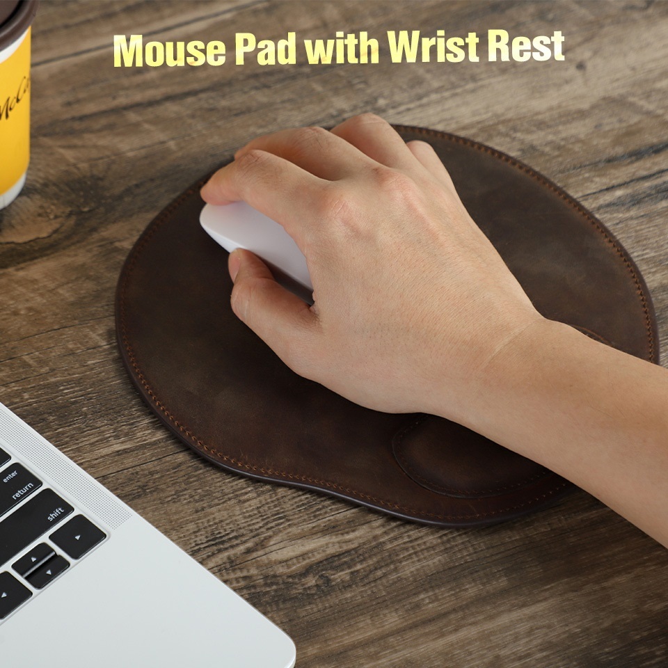 Rust Vintage Leather Mouse Pad – 24x23cm (9.4"x9") with Ergonomic Rest