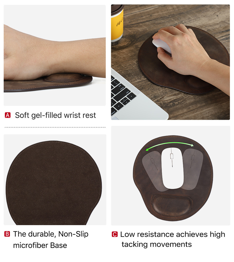 Rust Vintage Leather Mouse Pad – 24x23cm (9.4"x9") with Ergonomic Rest