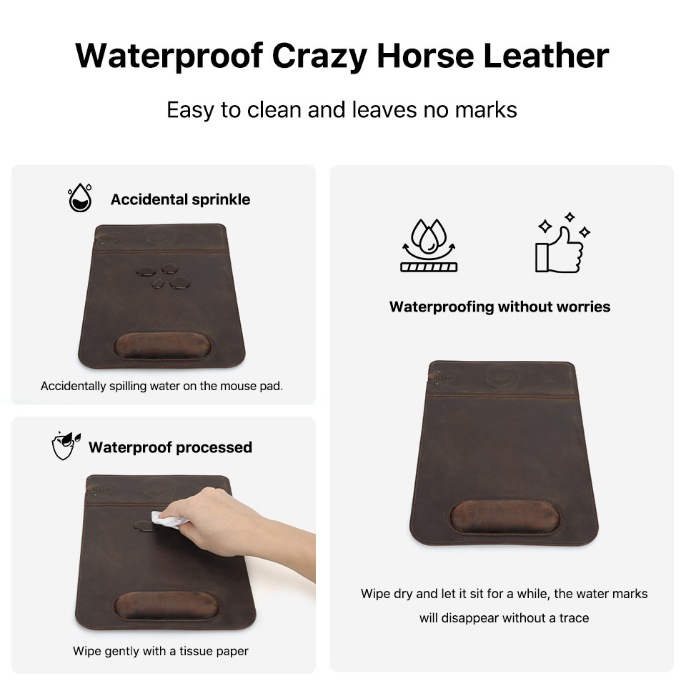 Wireless Charging Leather Mouse Pad – Qi2 15W Fast Charge + Wrist Rest