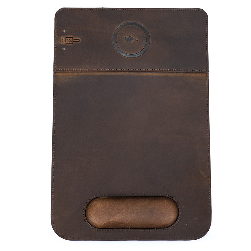 Wireless Charging Leather Mouse Pad – Qi2 15W Fast Charge + Wrist Rest