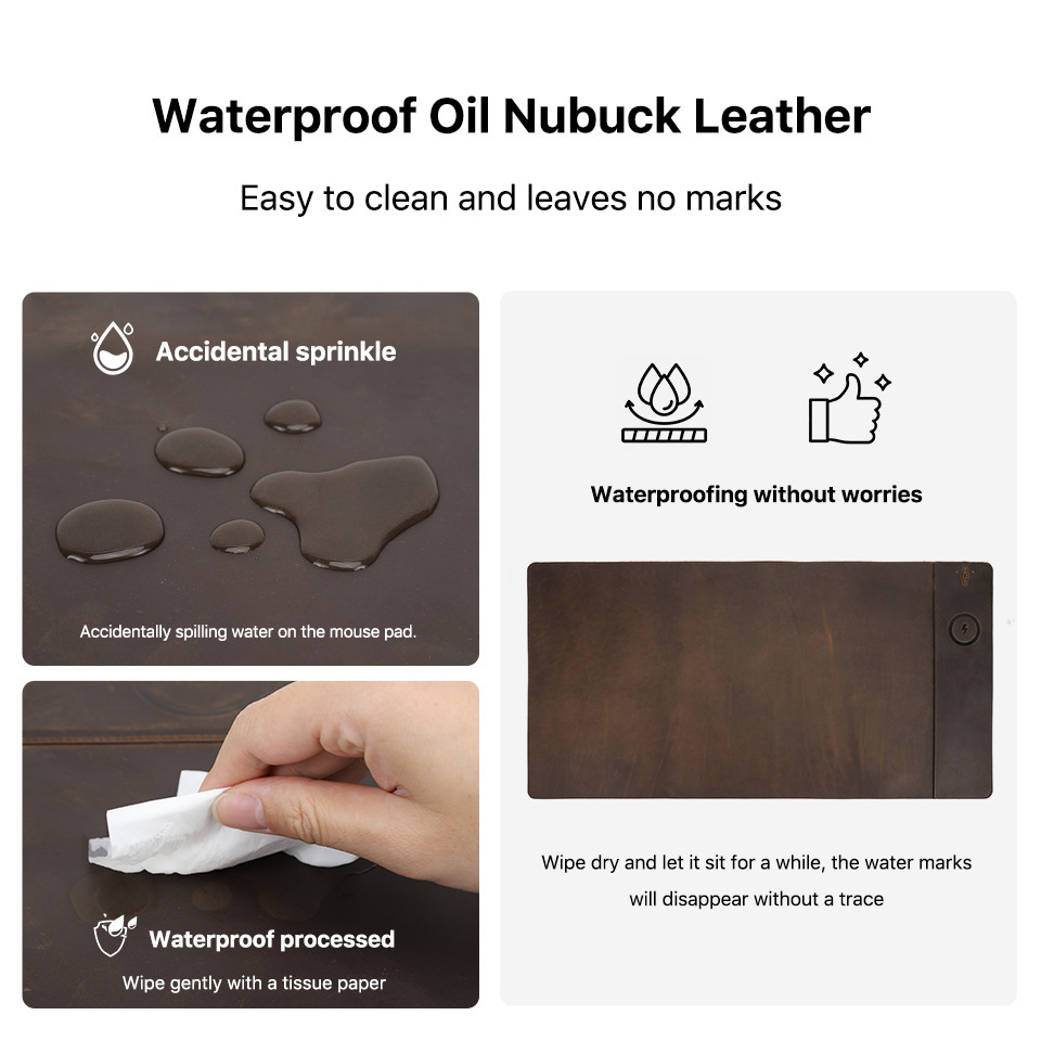 Oversized Leather Desk Mat with 15W Charger – 80x40cm Coffee-Brown Luxury