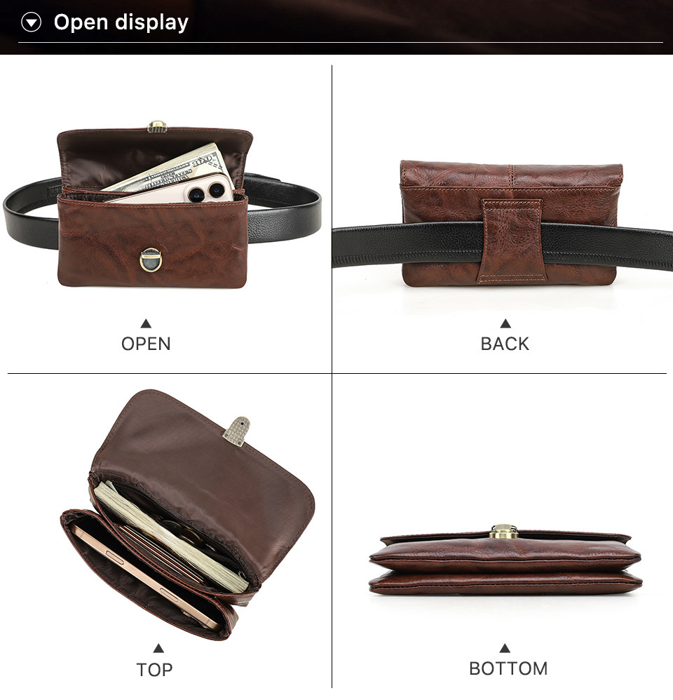 Brown Leather Belt Bag for iPhone 16 Pro Max & Large Phones - 6.9" Waist Pack