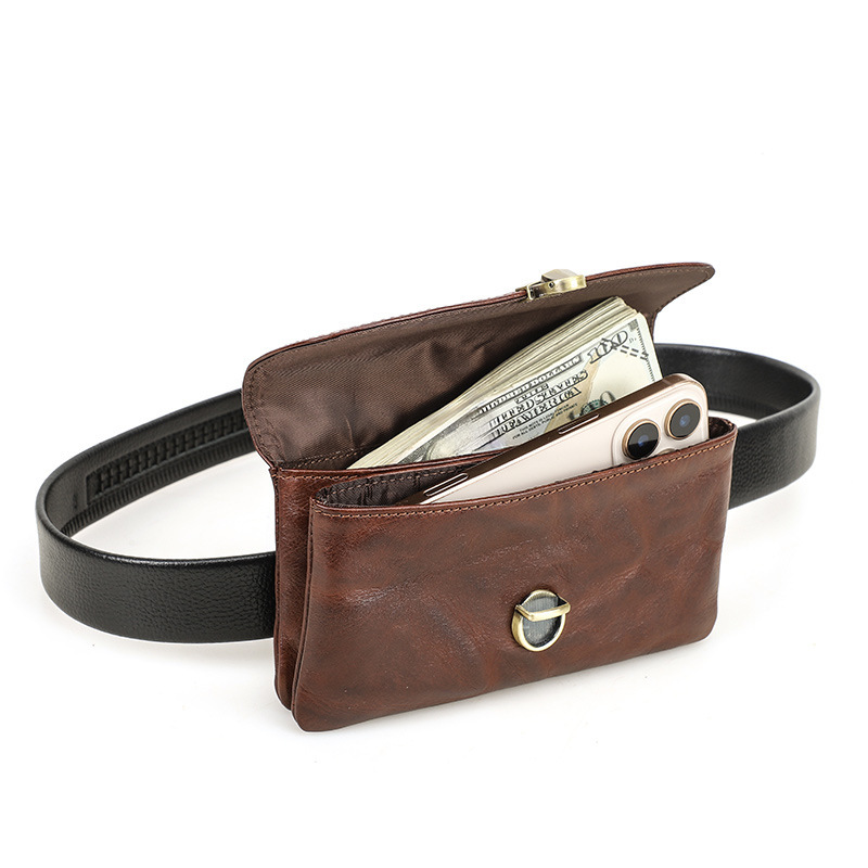Brown Leather Belt Bag for iPhone 16 Pro Max & Large Phones - 6.9" Waist Pack
