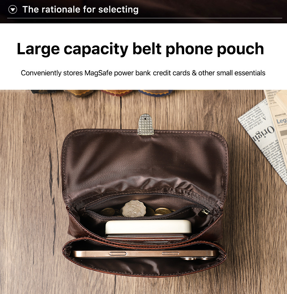 Brown Leather Belt Bag for iPhone 16 Pro Max & Large Phones - 6.9" Waist Pack