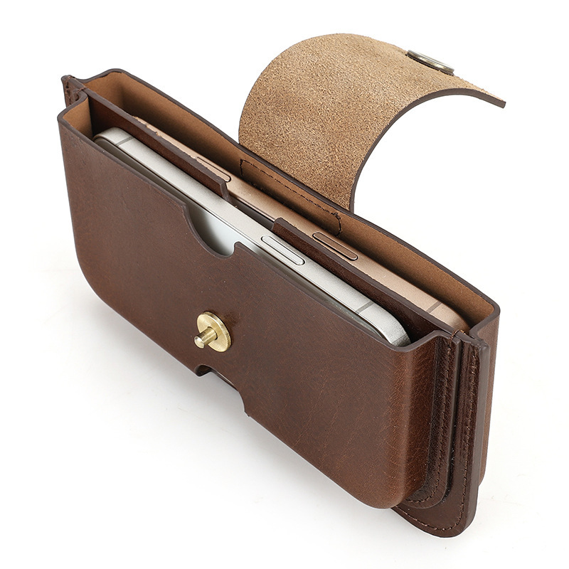 Dual-Pocket Leather Belt Bag for iPhone 16 & Android - 6.1"-6.9" Waist Pack