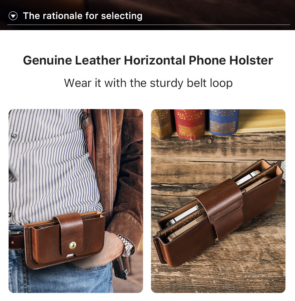Dual-Pocket Leather Belt Bag for iPhone 16 & Android - 6.1"-6.9" Waist Pack