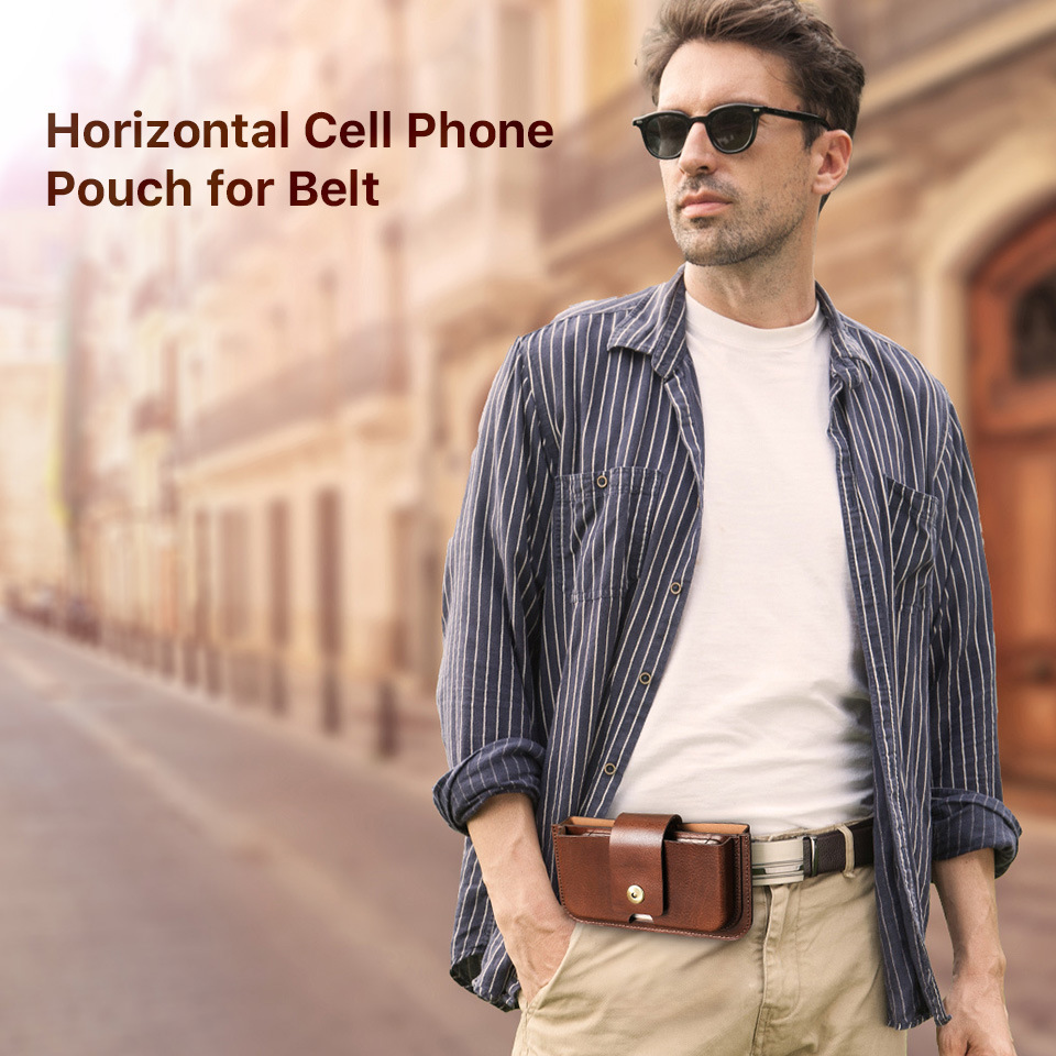 Dual-Pocket Leather Belt Bag for iPhone 16 & Android - 6.1"-6.9" Waist Pack