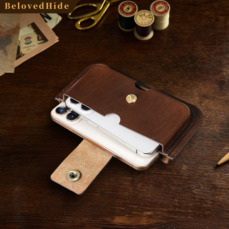 Dual-Pocket Leather Belt Bag for iPhone 16 & Android - 6.1"-6.9" Waist Pack