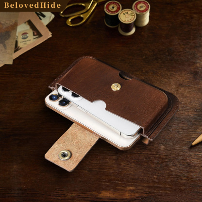 Dual-Pocket Leather Belt Bag for iPhone 16 & Android - 6.1"-6.9" Waist Pack