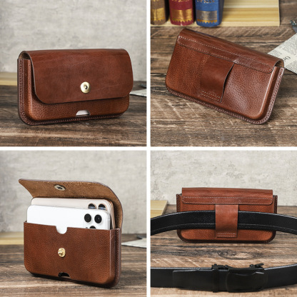 Heavy-Duty Leather Belt Bag for iPhone 16 Pro Max - 6.9" Tactical Waist Pack