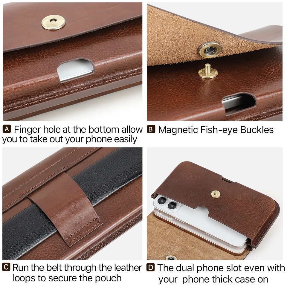 Heavy-Duty Leather Belt Bag for iPhone 16 Pro Max - 6.9" Tactical Waist Pack