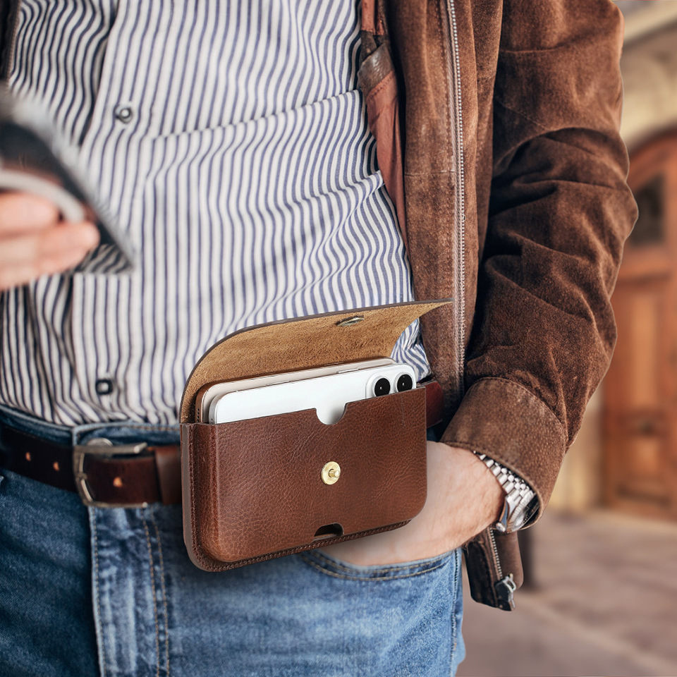 Heavy-Duty Leather Belt Bag for iPhone 16 Pro Max - 6.9" Tactical Waist Pack