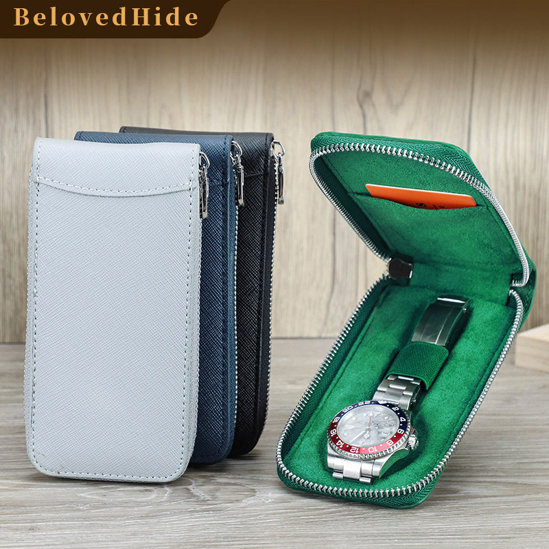 Modern Cross-Grain Leather Watch Pouch – Travel-Friendly Single Storage