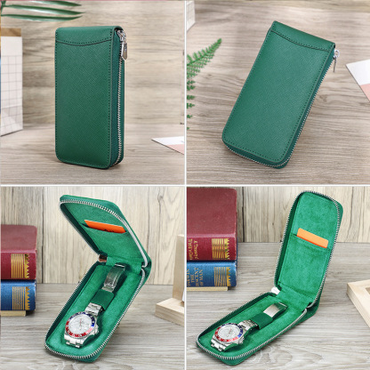 Modern Cross-Grain Leather Watch Pouch – Travel-Friendly Single Storage