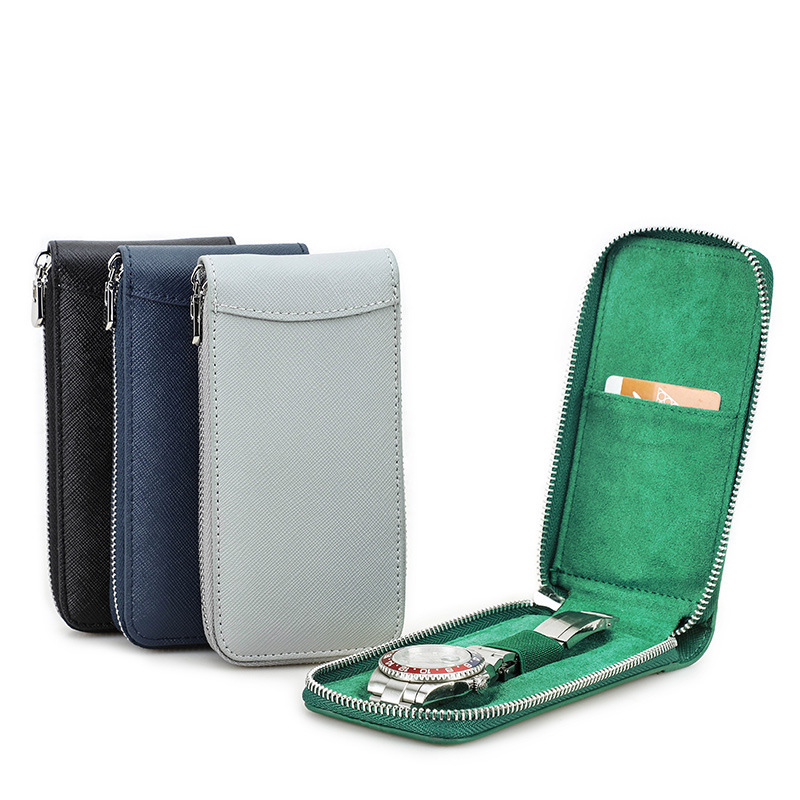 Modern Cross-Grain Leather Watch Pouch – Travel-Friendly Single Storage